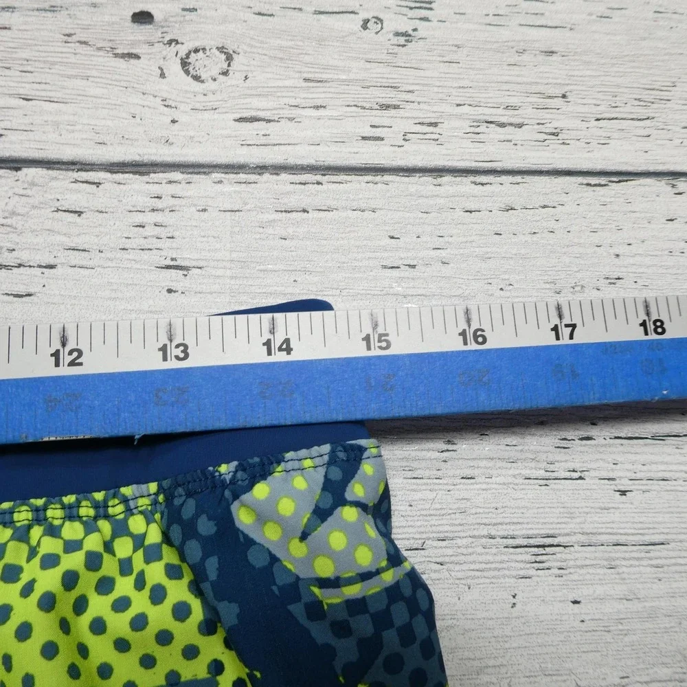 Nike‎ Swim Trunks Shorts Youth Large Blue Gray Neon Yellow Drawstring Mesh Lined
